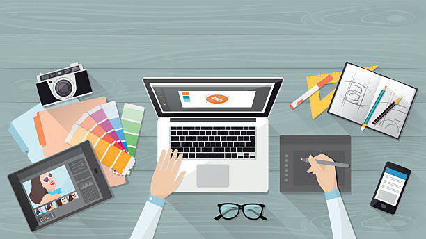 Illustration of work table for article branding tips for freelancers