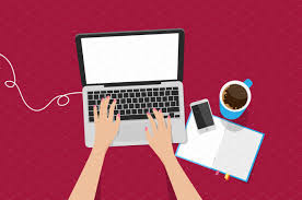 Illustration of hands working on laptop for online workspace as a freelancer