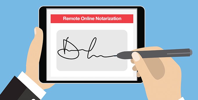 Graphic of hands signing rable for online notary